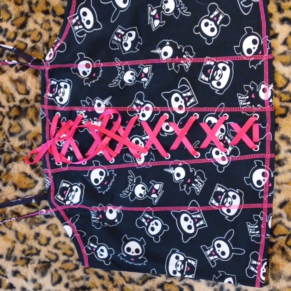 NWT Hot Topic 🔥 2x skeleton animals corset,pink / black cami tank. - Picture 1 of 15